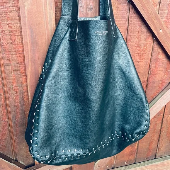 Rare! Henri Bendel Reversible Astrid Large Black Leather With Snakeskin Hobo Bag - Picture 5 of 16
